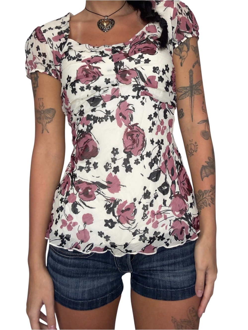 Y2K floral tie back Babydoll blouse